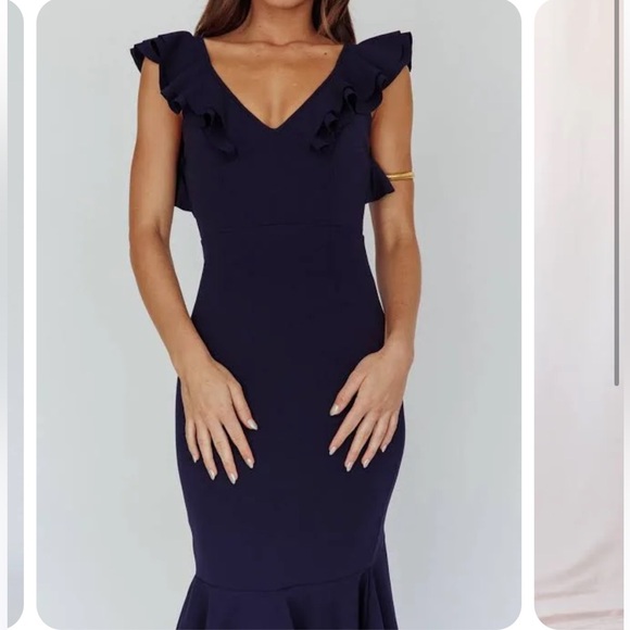 Selfie Leslie Pearl Ruffle Strap High-Low Hem Dress- Navy - Picture 5 of 10